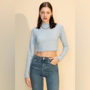 Double Zero Sky Blue Ribbed Crop Top